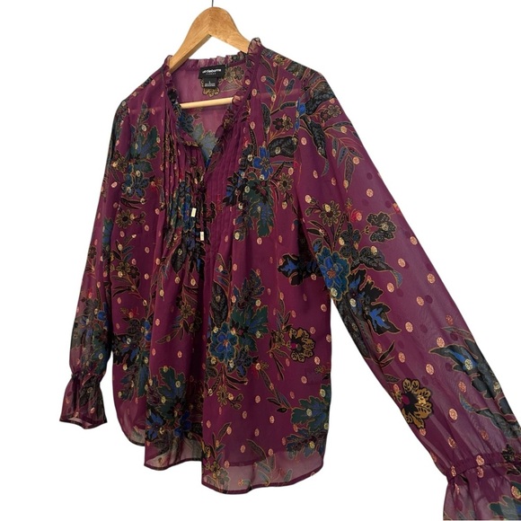 Liz Claiborne Women's Large Purple Blue Fairy Flowy Floral Sheer Layered Blouse - Picture 3 of 4